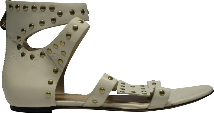 Studded Star Sandals in White Calfskin Leather