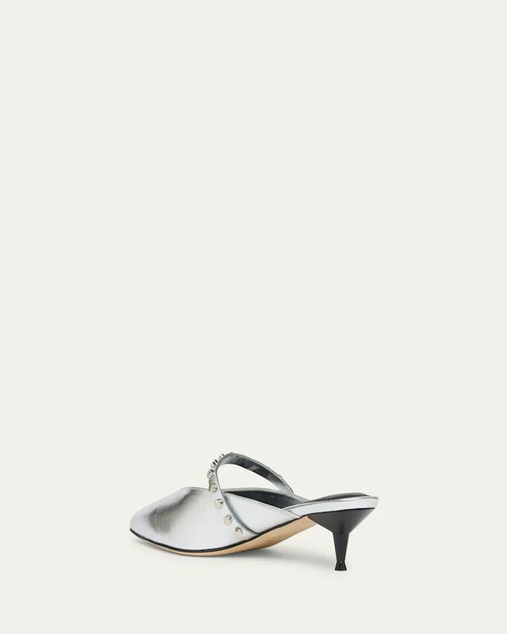 Studded Strap Metallic Leather Mules - Image 2