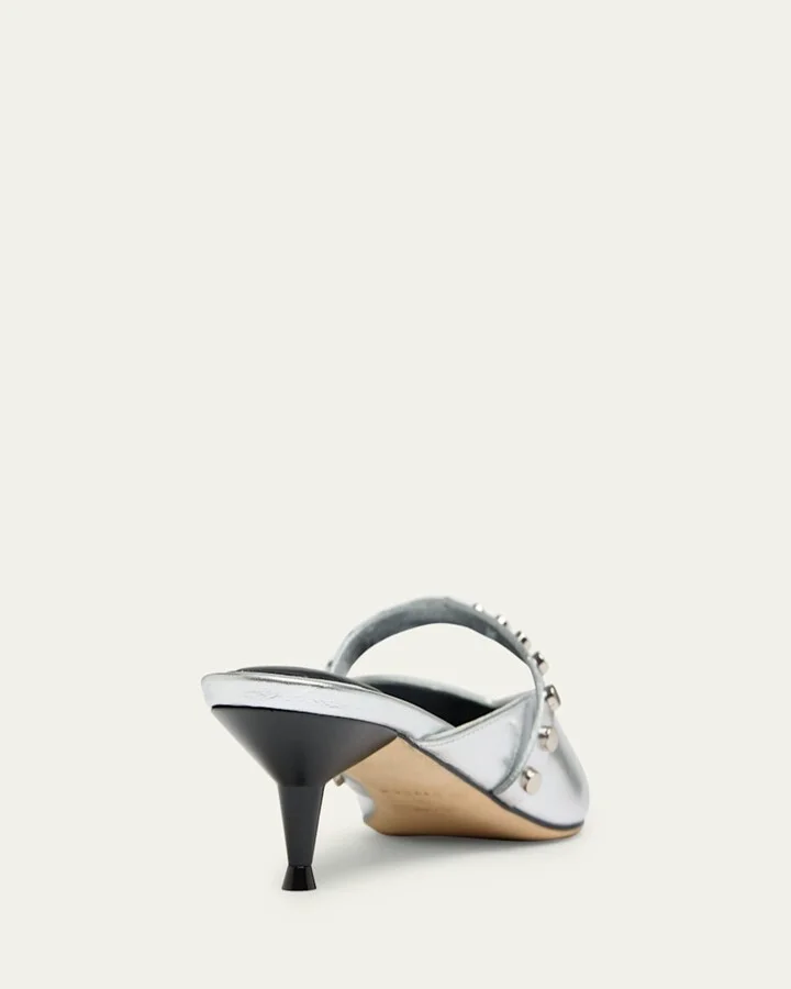 Studded Strap Metallic Leather Mules - Image 8