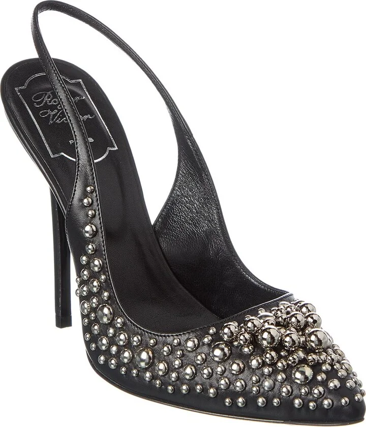 Studs Leather Slingback Pump