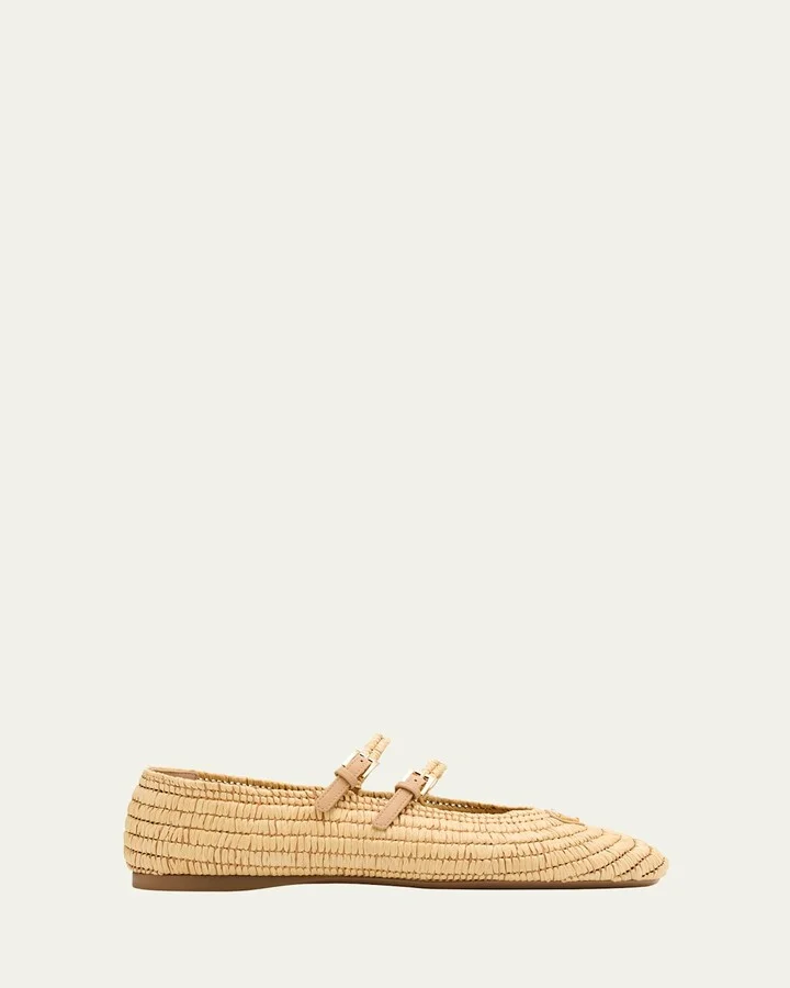 Stuoia Raffia Dual Mary Jane Ballerina Flats