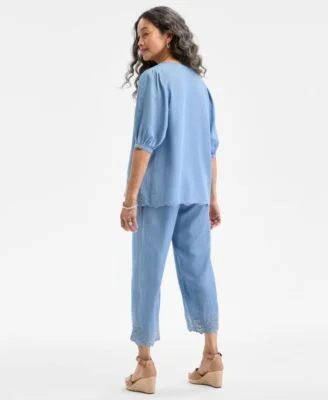 Style Co Eyelet Embroidered Top Cropped Pants Wedge Sandals Exclusively At Macys - Image 3