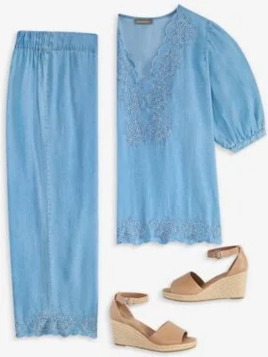 Style Co Eyelet Embroidered Top Cropped Pants Wedge Sandals Exclusively At Macys - Image 4