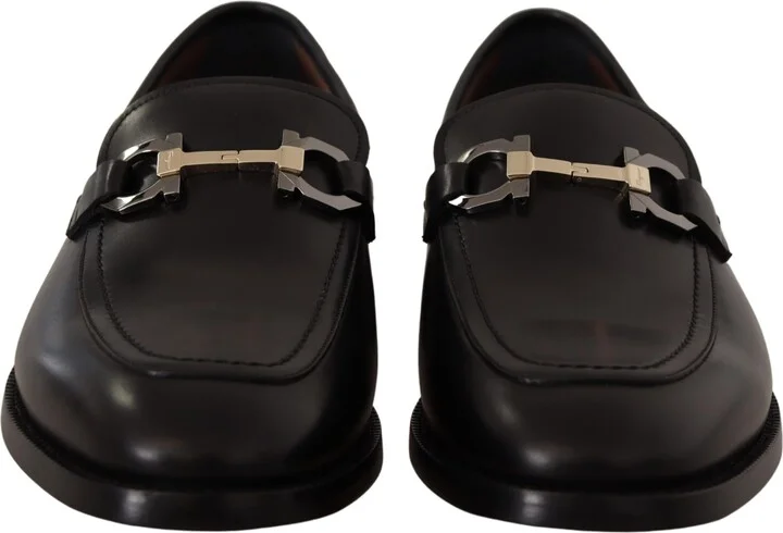 Suave Black Leather Gancio Bit Men's Loafers - Image 3