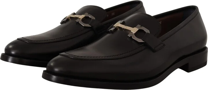 Suave Black Leather Gancio Bit Men's Loafers - Image 4