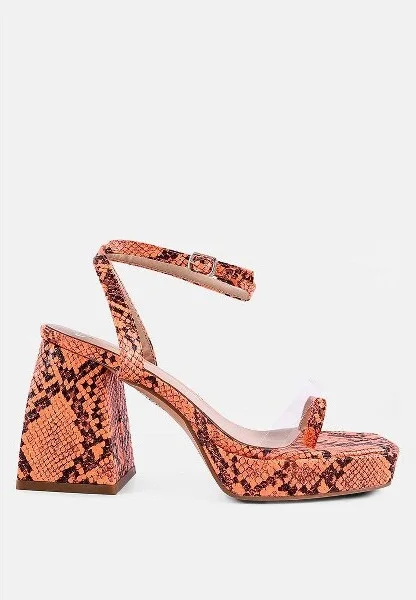 Such Flirt Snake Print Triangular Block Heel Sandals Women - Image 4