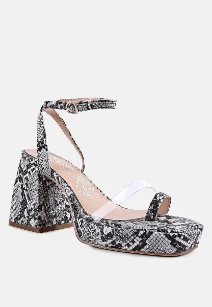 Such Flirt Snake Print Triangular Block Heel Sandals Women