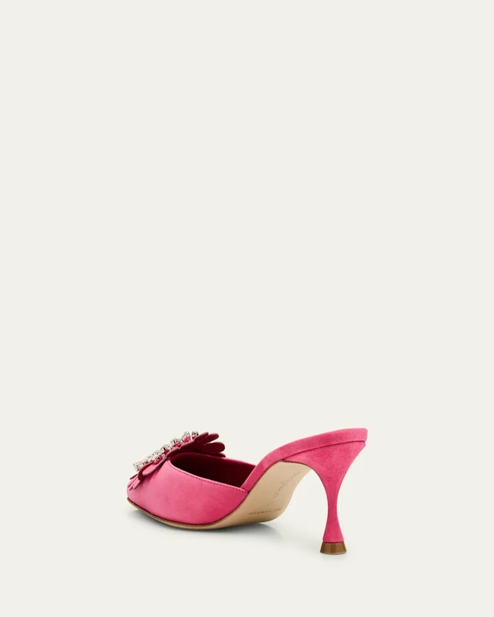 Suede 50mm Crystal Buckle Mule Pumps - Image 2