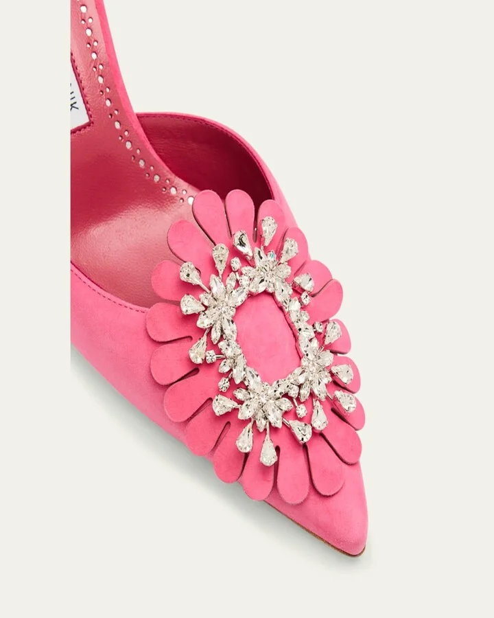 Suede 50mm Crystal Buckle Mule Pumps - Image 3