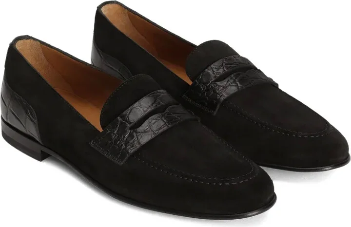 Suede Alligator-Textured Loafers - Image 2