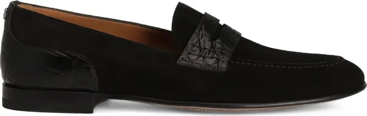 Suede Alligator-Textured Loafers