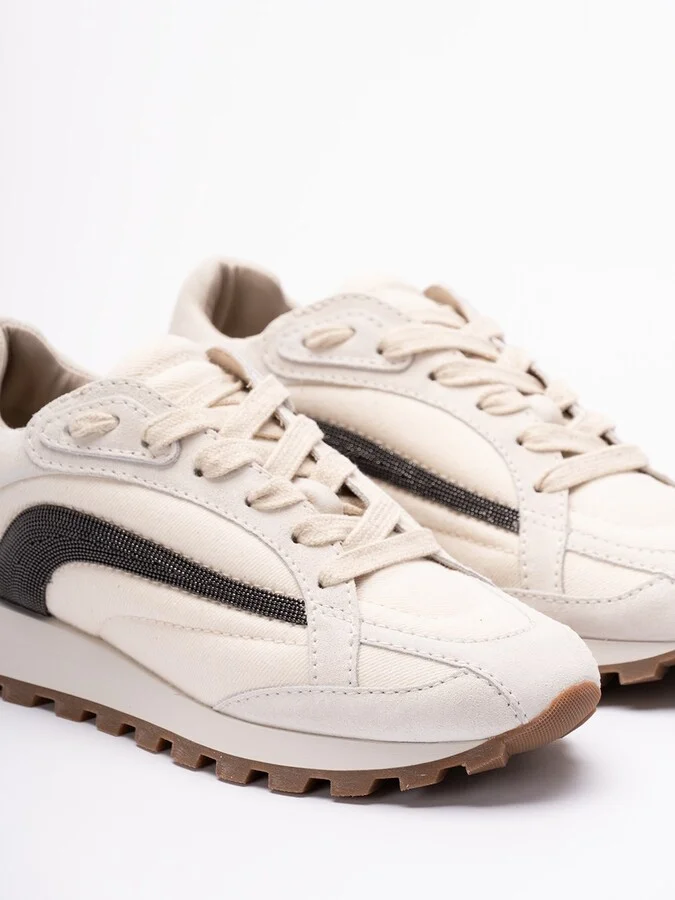 Suede And Bonded Cotton Twill Sneakers With `Precio - Image 2
