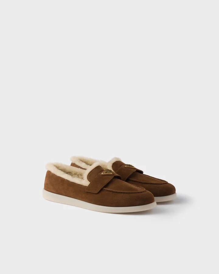 Suede and shearling loafers