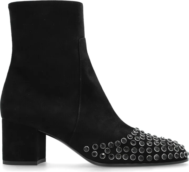 Suede Ankle Boots With Studs, , - Black