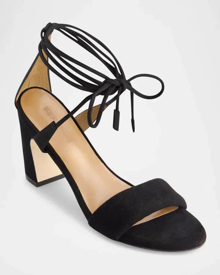 Suede Ankle-Wrap Block Sandals - Image 3