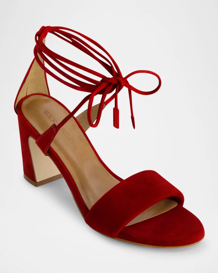 Suede Ankle-Wrap Block Sandals - Image 4