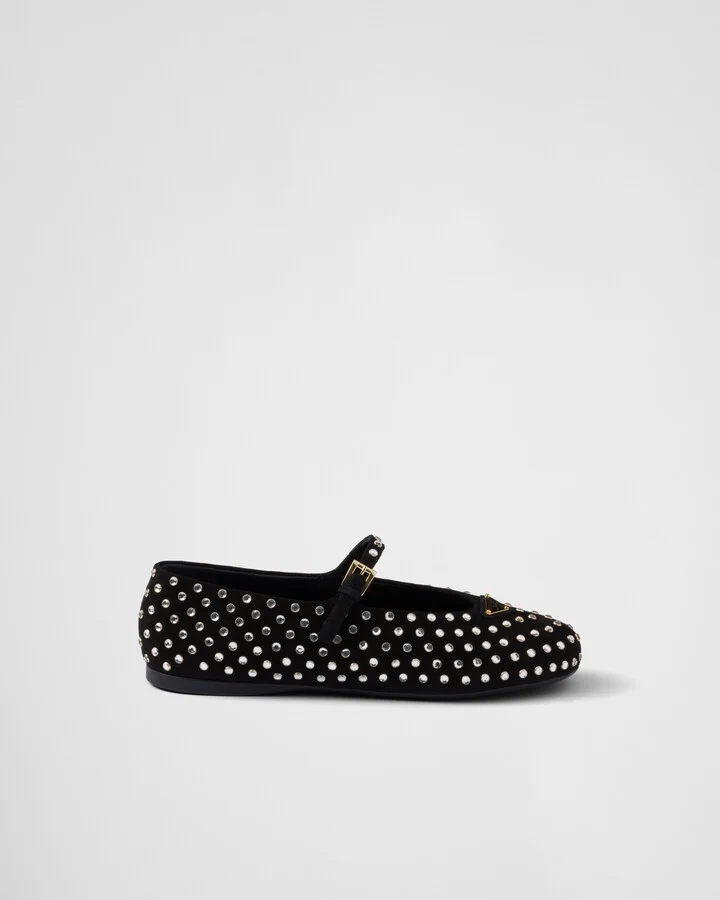 Suede ballerinas with crystals - Image 2