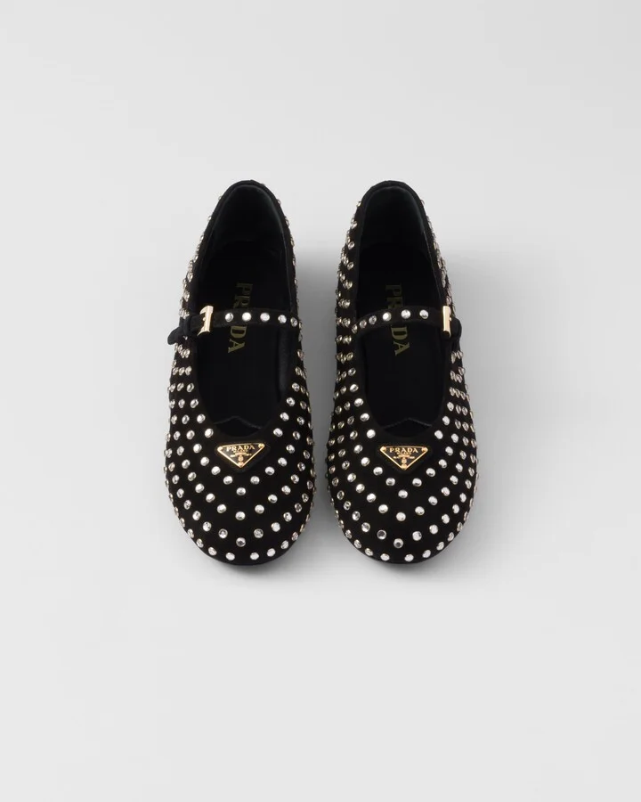 Suede ballerinas with crystals - Image 3