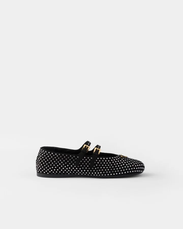 Suede ballerinas with crystals - Image 2