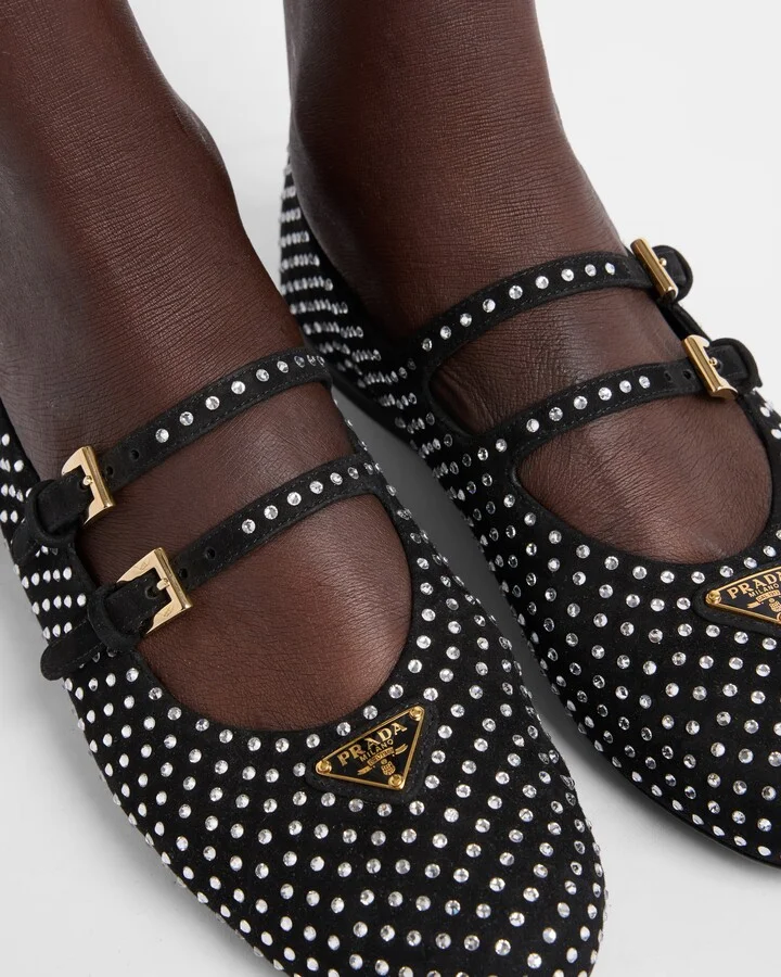 Suede ballerinas with crystals - Image 3