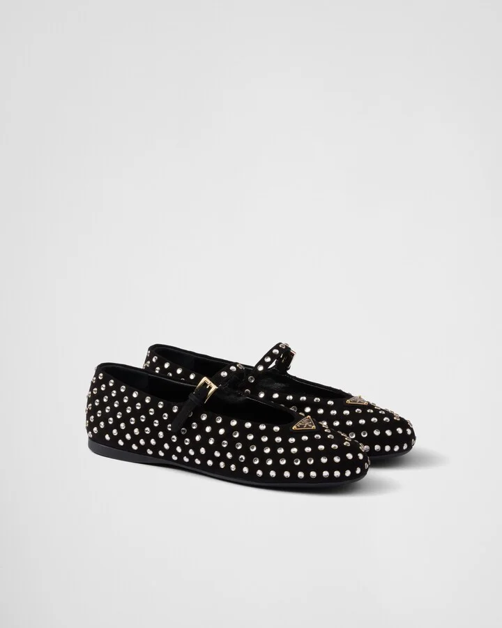 Suede ballerinas with crystals