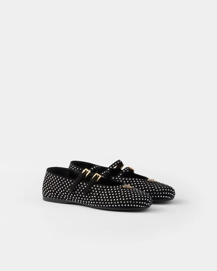 Suede ballerinas with crystals