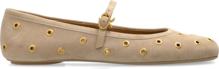 Suede Ballet Flats, , - Beige