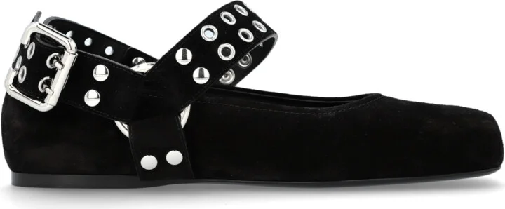 Suede Ballet Flats `Biker`, , - Black