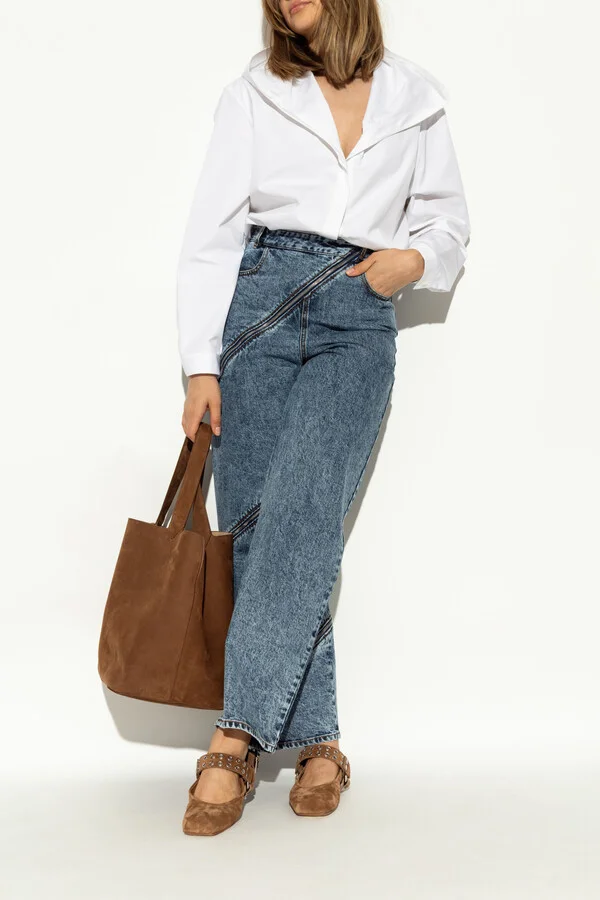 Suede Ballet Flats `Biker`, , - Brown - Image 2