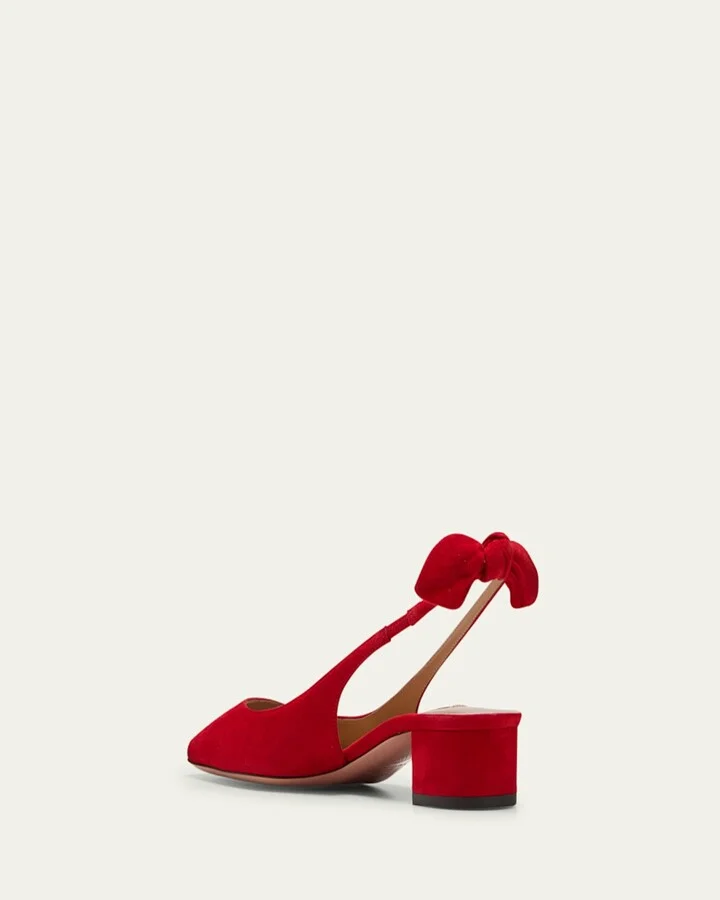 Suede Bow Slingback Ballerina Pumps - Image 2