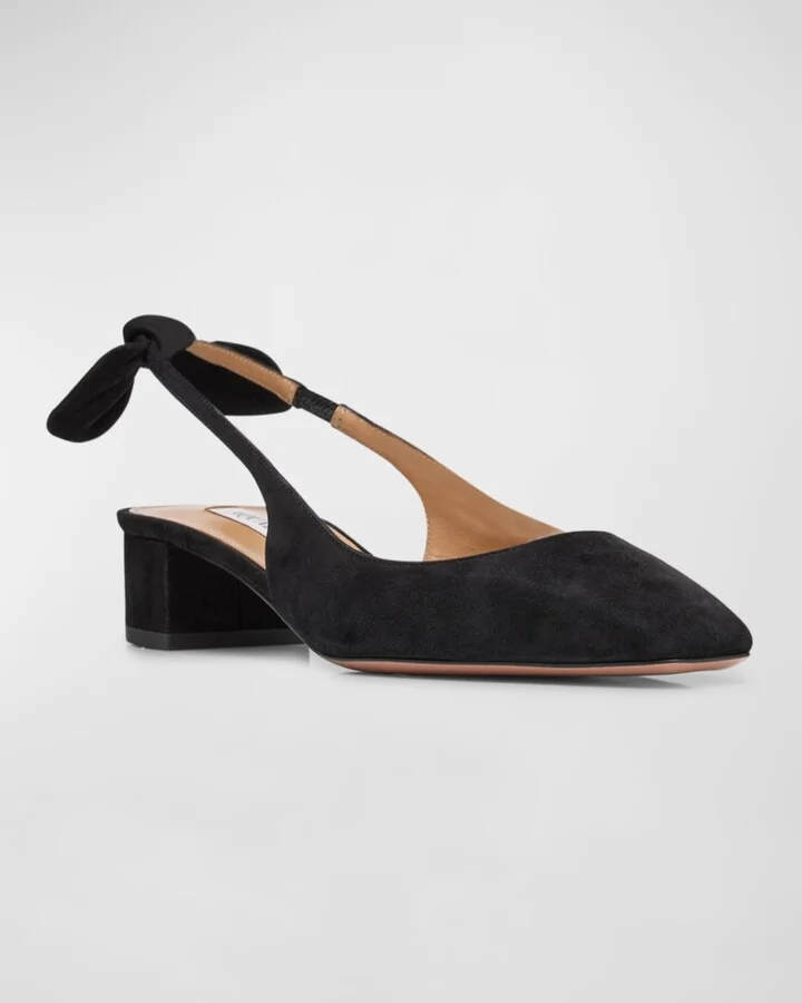 Suede Bow Slingback Ballerina Pumps - Image 2