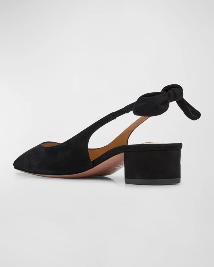 Suede Bow Slingback Ballerina Pumps - Image 3