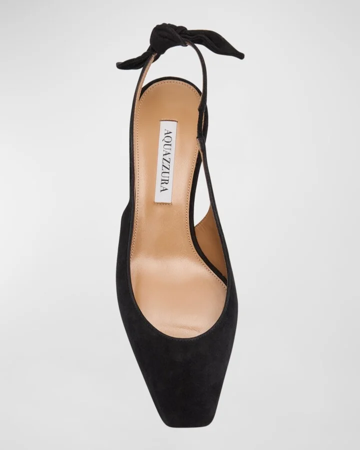 Suede Bow Slingback Ballerina Pumps - Image 4