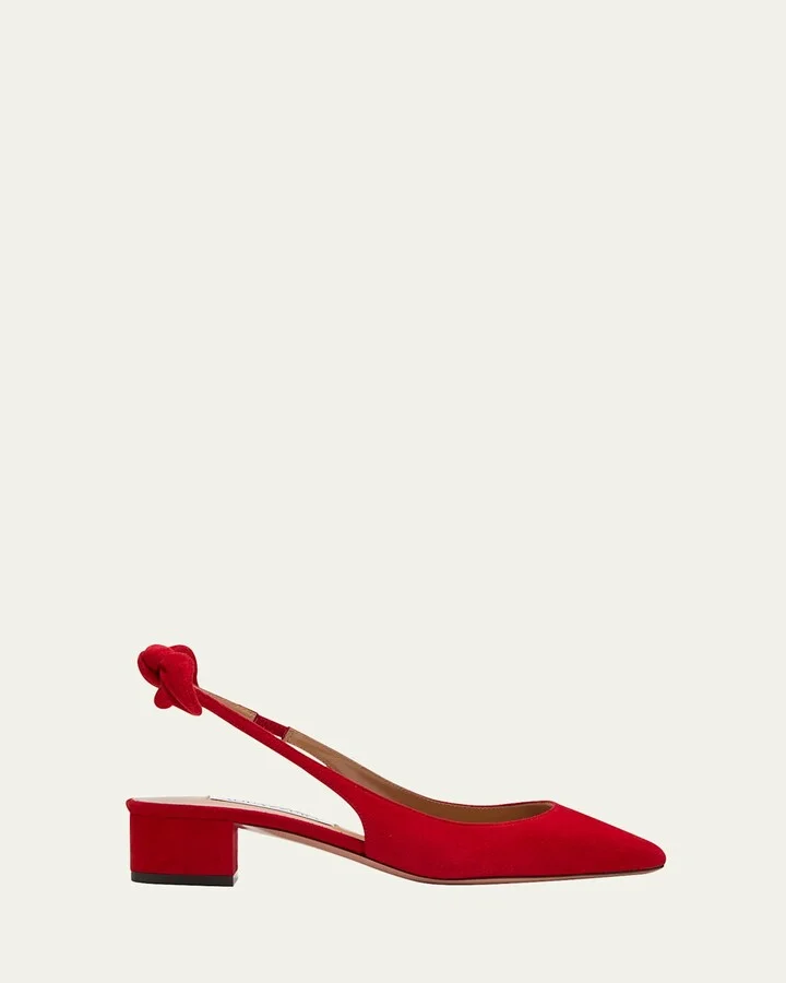 Suede Bow Slingback Ballerina Pumps