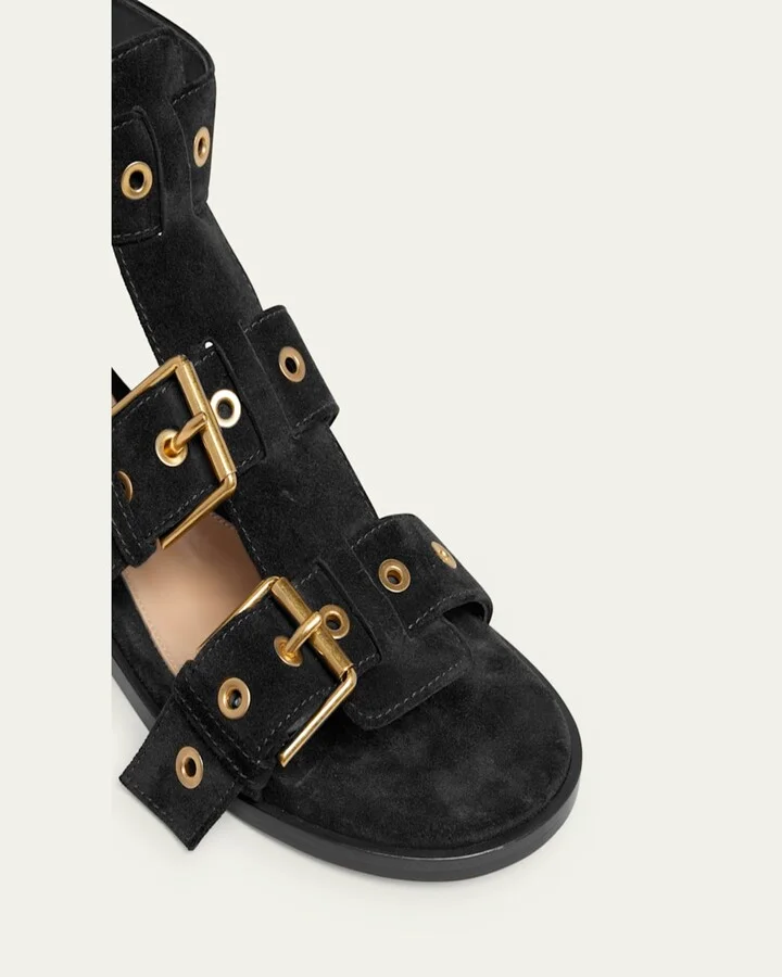 Suede Buckle and Grommet Gladiator Sandals - Image 2