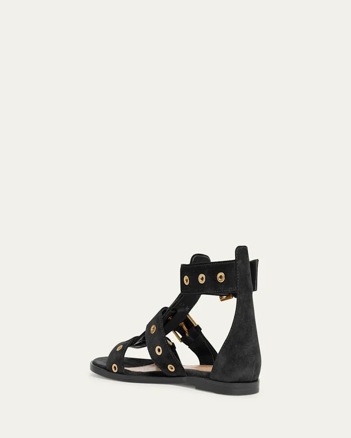 Suede Buckle and Grommet Gladiator Sandals - Image 3