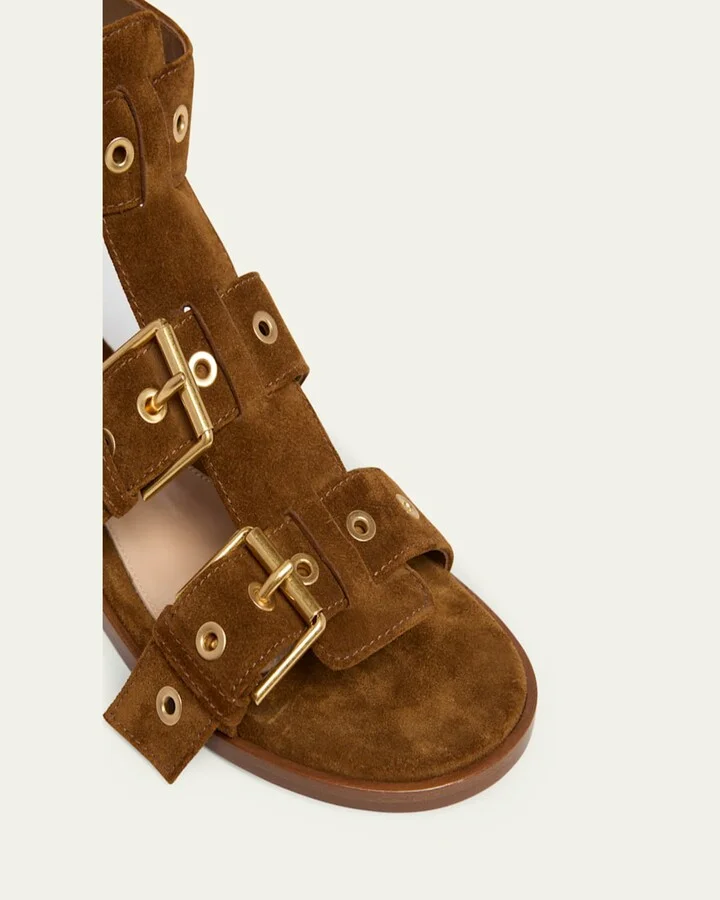 Suede Buckle and Grommet Gladiator Sandals - Image 4