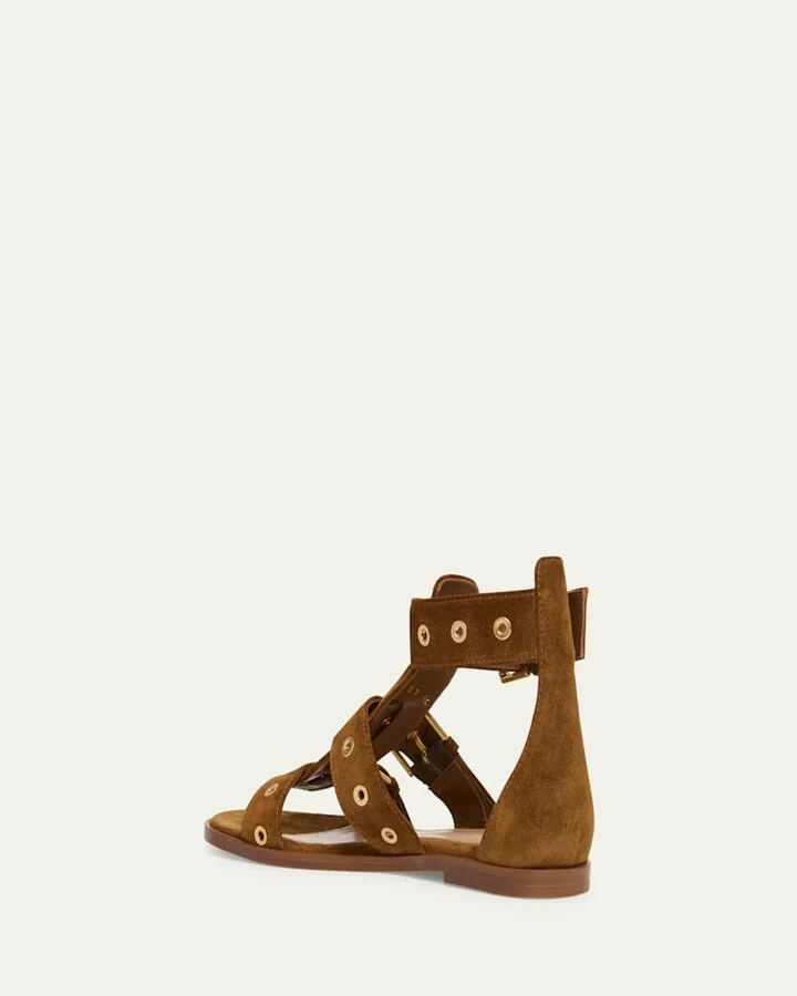 Suede Buckle and Grommet Gladiator Sandals - Image 5