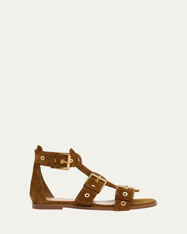 Suede Buckle and Grommet Gladiator Sandals
