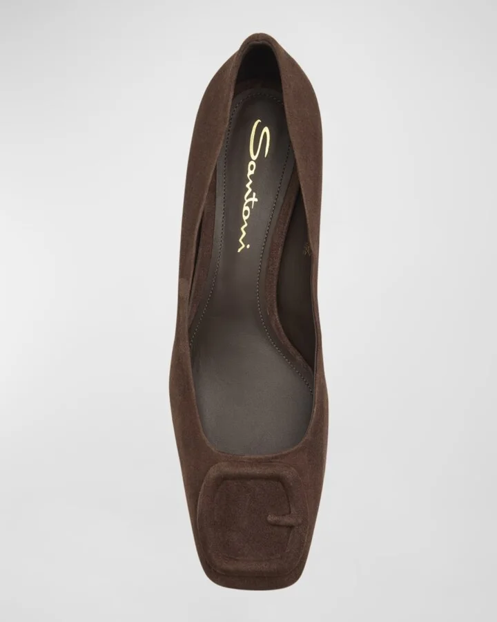 Suede Buckle Block-Heel Pumps - Image 2