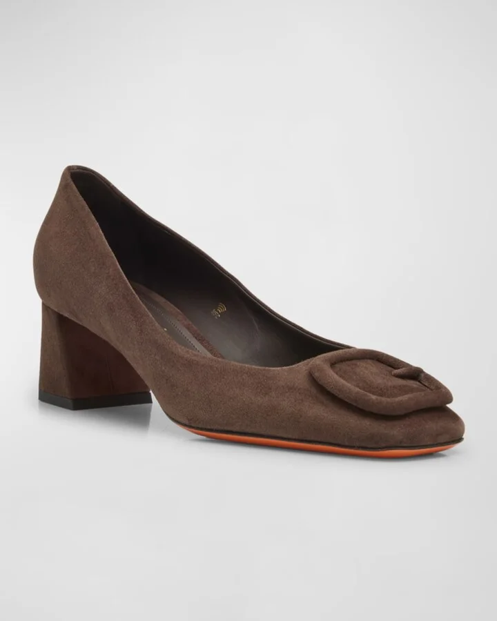 Suede Buckle Block-Heel Pumps - Image 3