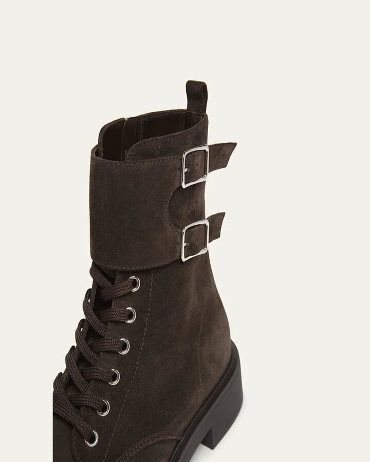 Suede Buckle Cuff Combat Booties - Image 2