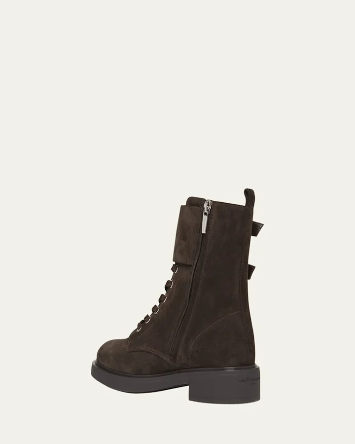 Suede Buckle Cuff Combat Booties - Image 3
