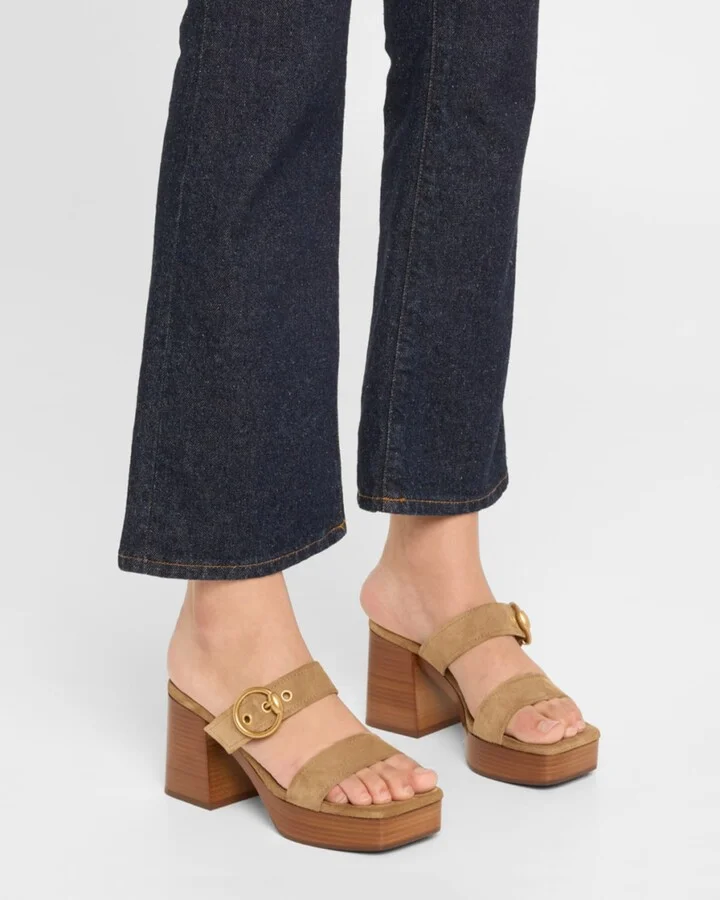 Suede Buckle Dual-Band Platform Slide Sandals - Image 2