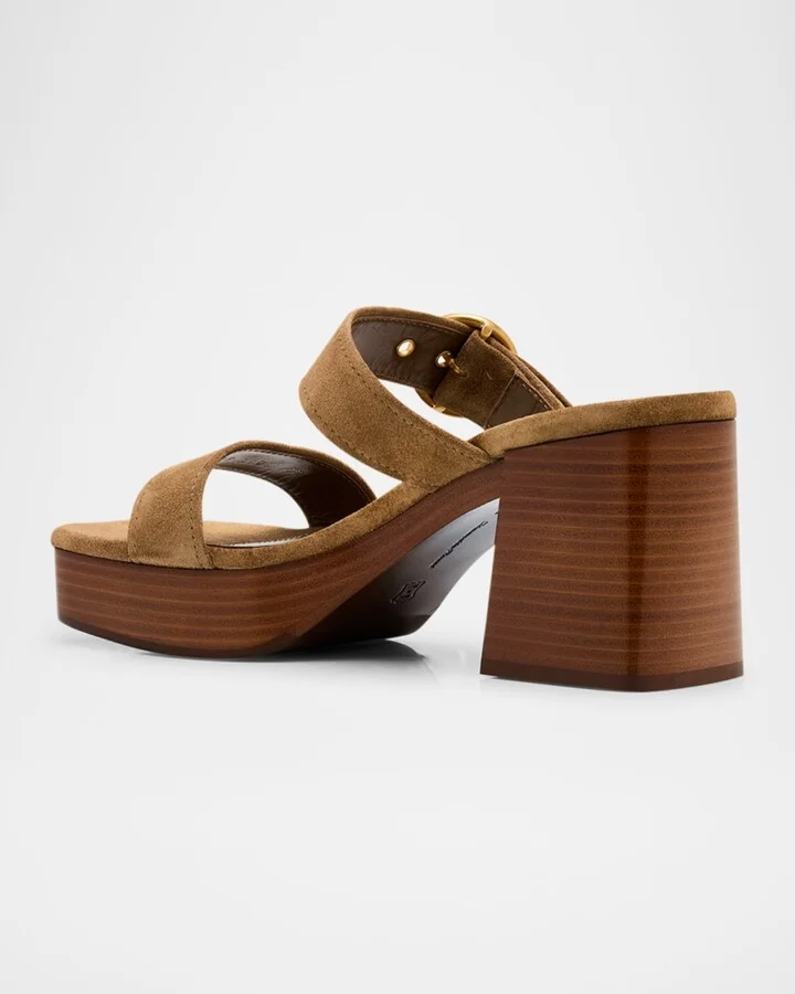 Suede Buckle Dual-Band Platform Slide Sandals - Image 5