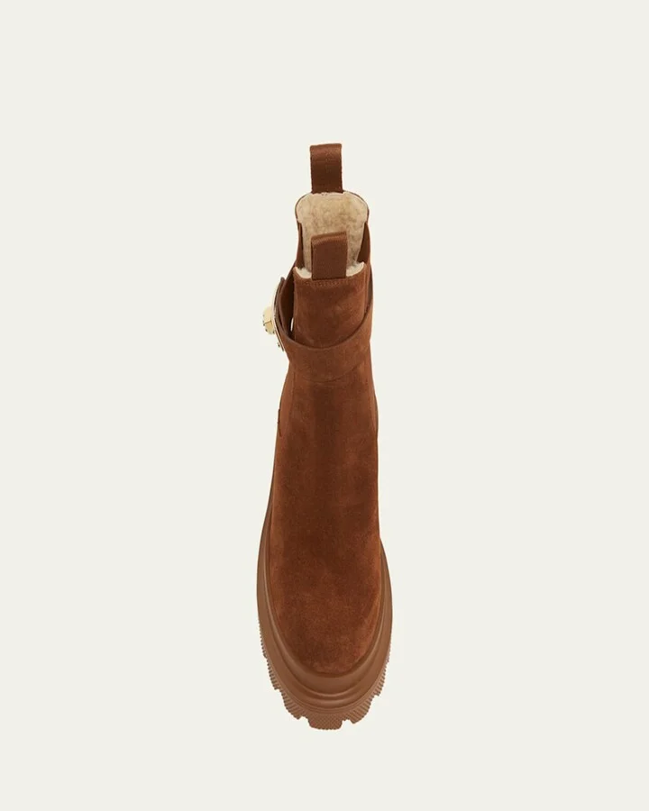 Suede Buckle Faux Fur Chelsea Booties - Image 3
