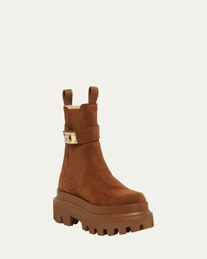 Suede Buckle Faux Fur Chelsea Booties - Image 4