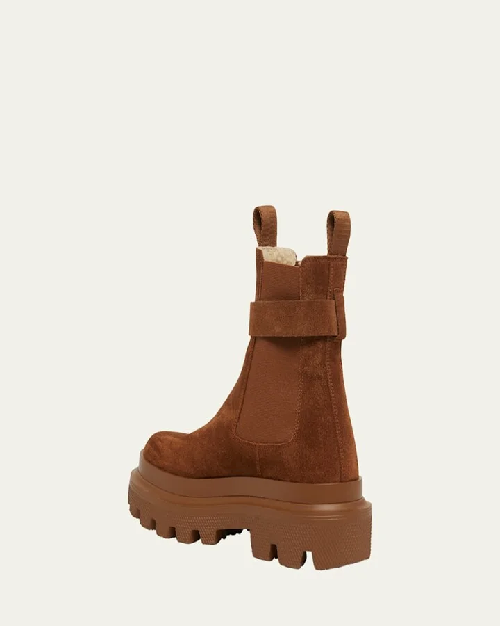 Suede Buckle Faux Fur Chelsea Booties - Image 5