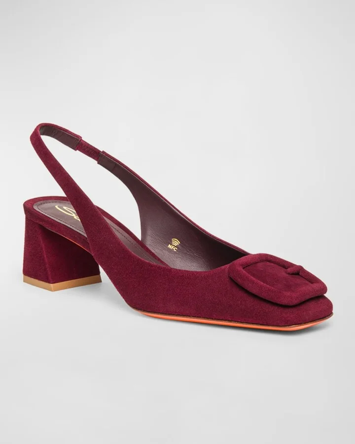 Suede Buckle Slingback Pumps - Image 3