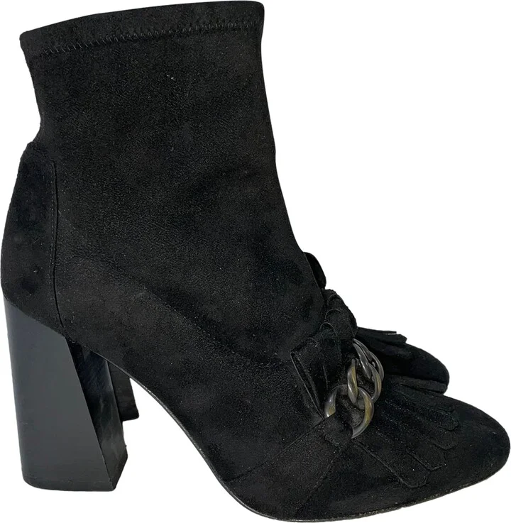 Suede Chain-Link Accents Ankle Boots in Black Suede